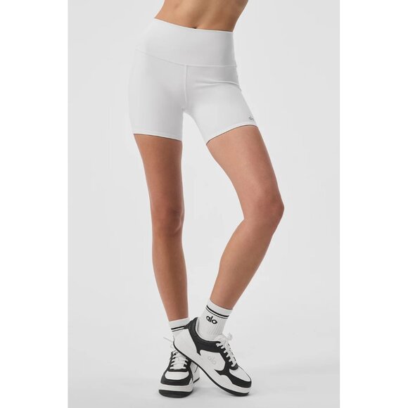 ALO Yoga 5" High-Waist Biker Short in White - Picture 2 of 6
